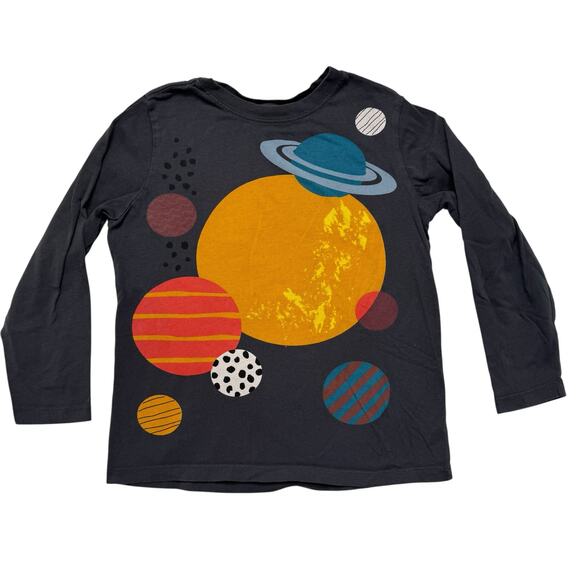 HANNA ANDERSSON Space Planets Dark Gray Long Sleeve Graphic Tee Size 8 130 Kids - Picture 1 of 4